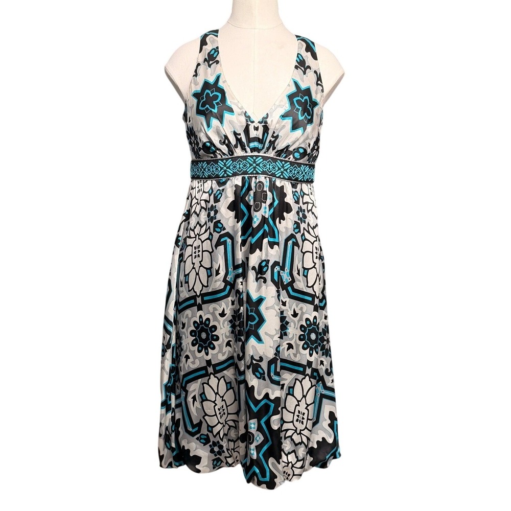 Nicole by Nicole Miller‎ Dress 4 Blue Black Silk Babydoll Bubble Hem V-Neck Y2K